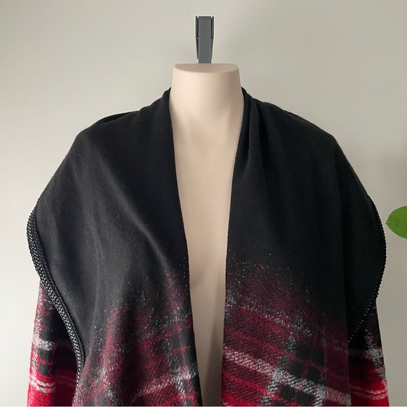 Simon Chang Wool Blend Open Shawl Cardigan Sweater Buffalo Plaid Oversized Small - Picture 8 of 10